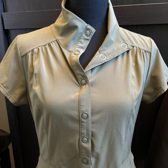 Short Sleeve PRANA snap front dress so cute!  Army Green - Picture 1 of 9